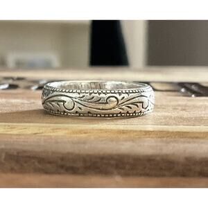 Vintage Marsala Etched Floral Paisley Sterling Silver Band Size 6.5